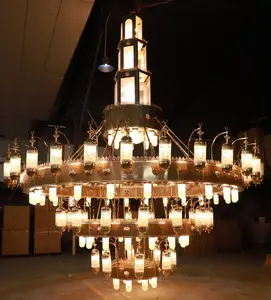 Lampu gantung besar Islami Maroko, lampu tradisional masjid baja besar lampu aula doa tempat lilin