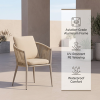Chaise de salle à manger en rotin tressé durable et écologique pour l'extérieur, fauteuil de jardin avec structure en aluminium, coussin imperméable pour patio et terrasse