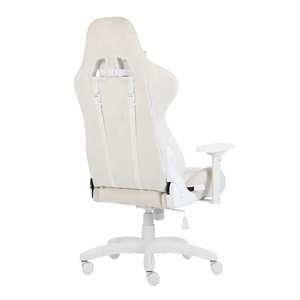 Silla de juego de carreras de terciopelo blanco puro con estación de trabajo con reposabrazos 2D silla de oficina ejecutiva con asiento de látex - Product Image 5