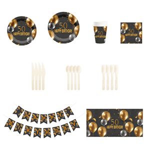 DAMAI - Artículos para Fiesta de Cumpleaños Azul Número 50, Platos Negros y Dorados de 300 GSM, Servilletas Azules, Recuerdos para Fiesta de Cumpleaños, Sirve para 8 Personas - Product Image 6