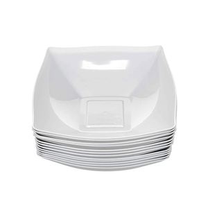 Bol en plastique carré blanc uni, sans BPA, incassable, écologique et durable pour salades de fruits et vaisselle de restaurant - Product Image 1