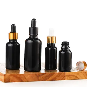 Boston Round 1oz 30ml 2oz 60ml 4oz Matte Frosted Black Hair Olive Oil Beard Essential Oil Glass Dropper Bottles With Bamboo Lid