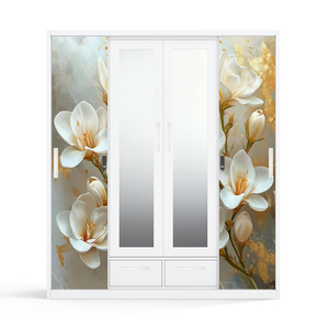 Armario de Acero Impreso con Espejo, Barra para Colgar Ropa y Sistema de Puertas Corredizas - Product Image 1