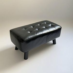 Brown <b>Leather</b> Ottoman Bench With Tufted Design For Living Room Home <b>Stool</b> - Product Image 3