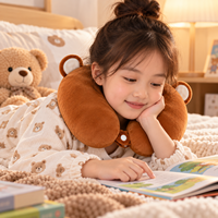Oreiller de voyage en forme de U pour bébé, motif ours mignon, avec billes EPS, soutien cervical, oreiller en peluche pour la sieste en avion ou en voiture, personnalisable OEM