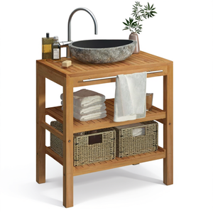 Solid Teak <b>Bathroom</b> Vanity <b>Cabinet</b> With Riverstone Sink 32-34 In Rustic Style <b>Floor</b> <b>Standing</b> - Product Image 1
