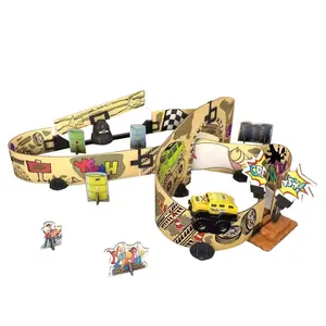新奇轨道越野玩具电动特技车创意涂鸦轨道套装DIY组装纸板轨道怪物儿童卡车