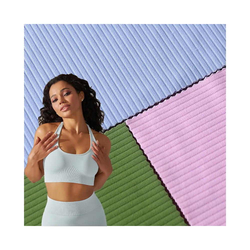 Lycra baru lubang nilon Ribbed tangga kain Vimi garis ajaib gaun Yoga ketat kain olahraga