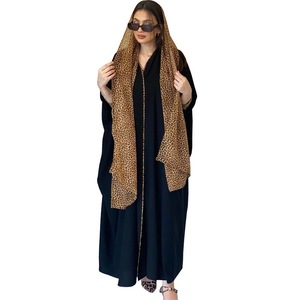 Nuevo cárdigan de gasa con estampado de leopardo, bata de color a juego, pañuelo para la cabeza, dos piezas, Turquía, Oriente Medio, cárdigan árabe musulmán, abayas árabes - Product Image 1