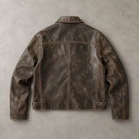 Veste en cuir vintage décolorée sur mesure OEM pour homme, à manches longues, avec col montant et fermeture éclair, motif lettres, pour l'hiver