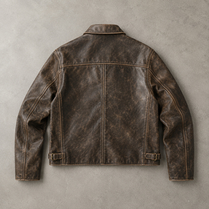 OEM Custom Discolored Vintage Leather <strong>Jacket</strong> Coat for <strong>Men</strong> Long Sleeved with Stand Collar and Zip-up Winter <strong>Letter</strong> Pattern <strong>Jacket</strong> - Product Image 2