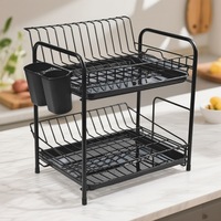 Égouttoir à vaisselle double couche en fer pour cuisine, support de rangement multifonctionnel pour tasses, bols et baguettes, non pliable, minimaliste