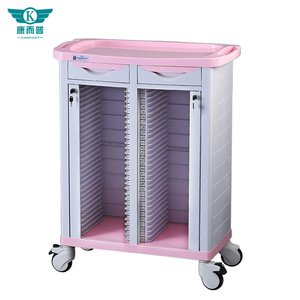 รถเข็นโรงพยาบาล50คลิป ABS รถเข็นเก็บเอกสารผู้ป่วยสองแถวสีชมพูสีน้ำเงินล็อคปลอดภัยบันทึกทางการแพทย์ความจุมาก - Product Image 1