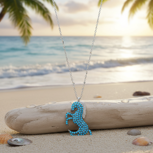 Collar con Colgante de Piedra Turquesa con Diseño de Caballito de Mar, Hecho a Mano en Turquía, Joyería de Plata de Ley 925 al por Mayor - Product Image 3