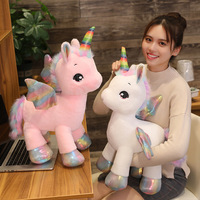 Boneka Unicorn Raksasa Putih Lembut 40/60/80/100cm dengan Sayap, Rambut Tie-Dye, dan Mata Besar, Isi Kapas PP untuk Anak-Anak