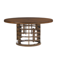 Ensemble de table à manger ronde rustique américaine en bois massif naturel avec chaises rembourrées pour maison de campagne