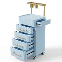 Meuble de salon de coiffure moderne en bois, chariot mobile avec poignée dorée, chariot de rangement multi-tiroirs à roulettes noires pour salon