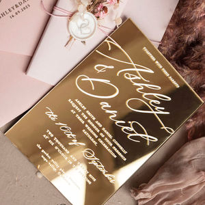Invitations de mariage en acrylique miroir personnalisées Impression UV Enveloppe en feuille <span class=keywords><strong>d</strong></span>'or avec sceau de cire de fleur sèche pour anniversaires - Product Image 3