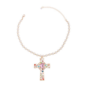 จี้รูปกากบาท สร้อยคอมุก ประดับเพชรหลากสี ดีไซน์เรขาคณิต สวมใส่ได้ทุกวัน โซ่คล้องไหปลาร้า - Product Image 4