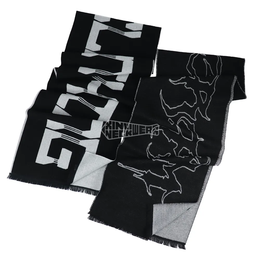 Lenços preto e branco de lã retangular jacquard lenço de pescoço quente com logotipo de marca de luxo padrão personalizado
