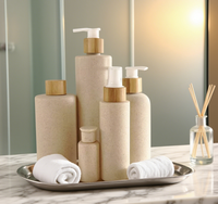 Botellas de Plástico con Tapa de Bambú Personalizadas, Envase Cosmético Biodegradable Ecológico, Champú de Plástico HDPE de Paja de Trigo