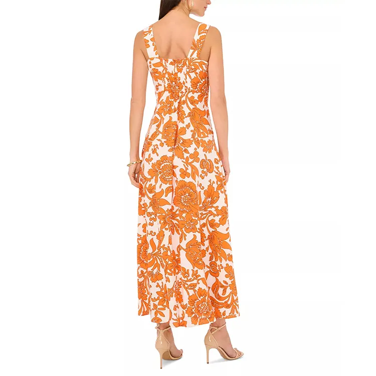 Gaun Hawaii motif bunga Maxi cetak desain OEM grosir untuk wanita dewasa