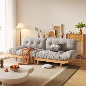 Sofá de Madera Maciza Estilo Japonés con Tapizado de Tela, de Dos y Tres Plazas, Muebles para Sala de Estar - Product Image 3