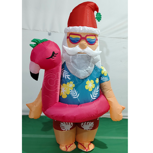 Costume gonflable de <span class=keywords><strong>Père</strong></span> Noël tropical d'été avec bouée de natation flamant rose, tenue de mascotte de Noël pour fête à la plage, piscine ou cosplay - Product Image 1