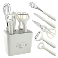 Keuken Essentials 6-delige handmatige roestvrijstalen fruit- en groenteschillerset met opberghouder, inclusief schaar en garde