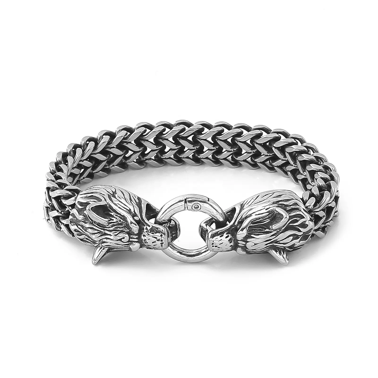 Norse Mythology Viking Jewelry Stainless Steel Wolf Head Mesh Chain Bracelet Best Price Viking Jewelry