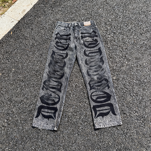 Streetwear Pantalon en jean personnalisé pour pantalons pour hommes Impression Baggy Wash Denim Pantalon en lambeaux empilés de grande taille Jeans pour hommes - Product Image 5