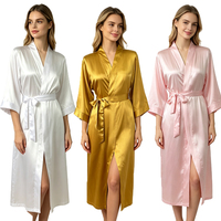 Peignoirs longs de luxe en satin de soie, style kimono, couleur unie, pour femmes, mariée, demoiselle d'honneur, fête de mariage - Vente en gros usine