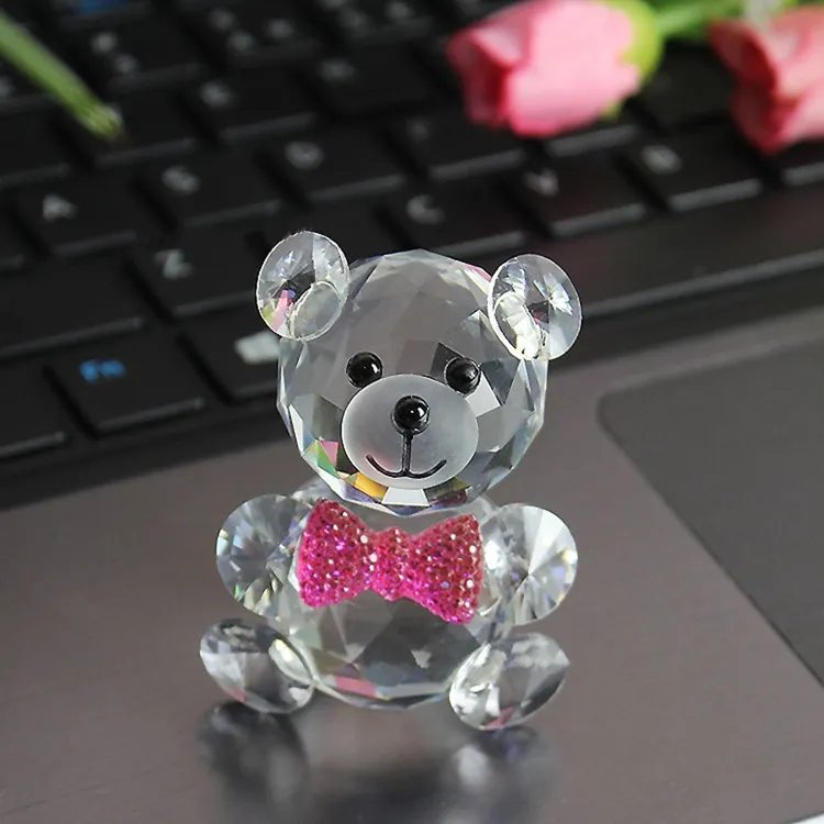 Kristal Glas Teddybeer Met Hart Beeldje MH-D0459