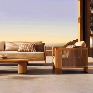 Sofá de Madera Maciza Tejida de Ratán para Exteriores de Estilo Nórdico, Muebles de Teca de Diseño Moderno y Cómodo para Jardín, Patio, Hotel y Casa de Huéspedes - Product Image 1