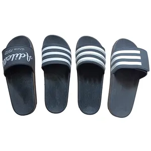 Men Slide Sandals Customized Logo Printing Slippers with pvc Sole PU Upper HOOk&LOOP slipper