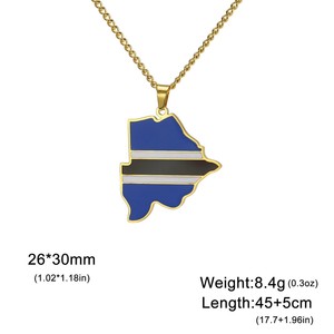 Collar de Cadena con <span class=keywords><strong>Mapa</strong></span> de <span class=keywords><strong>África</strong></span> Botswana Esmaltado en Acero Inoxidable, Collar con Colgante de Bandera de Botswana Africana Esmaltado Chapado en Oro de 18K - Product Image 2