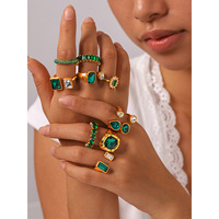 Mirawell – Bague ouverte rétro vintage émeraude-zircon, plaquée or 18 carats, en acier inoxydable, pour femme – Meilleure vente