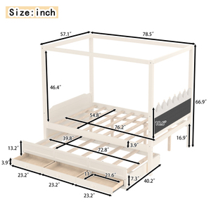 Modern Adjustable Full Platform <b>Bed</b> with Velvet Upholstered Headboard Twin Size Trundle 3 Drawers Princess Canopy <b>Bed</b> <b>Frame</b> - Product Image 4