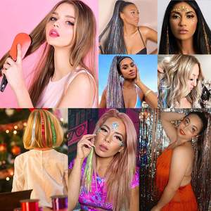 Extensions de cheveux synthétiques en fibre Kanekalon, couleur arc-en-ciel, 60 cm, lisses, à clipser, pour filles et enfants - Product Image 5