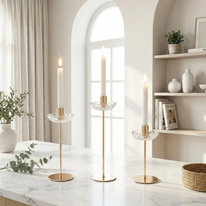 Ensemble <span class=keywords><strong>de</strong></span> 3 chandeliers en verre et métal, support <span class=keywords><strong>de</strong></span> bougie à tige fine pour dîner romantique - Product Image 6