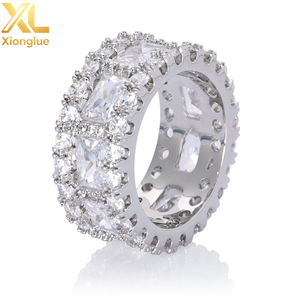 Cross-border Bestseller Europe America Custom Mixed-stone T-shaped Cubic Zirconia 18K Gold Plated Claw Setting Unisex <b>Ring</b> - Product Image 1