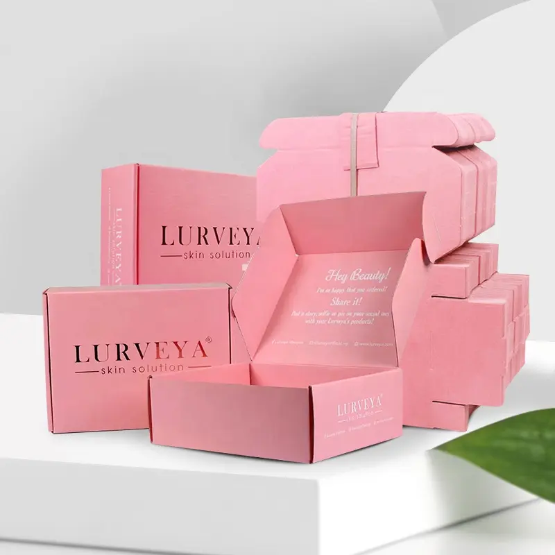 Caja de embalaje corrugado para cosméticos, Logo personalizado de fábrica, Color rosa, envío con garantía de calidad, Oem