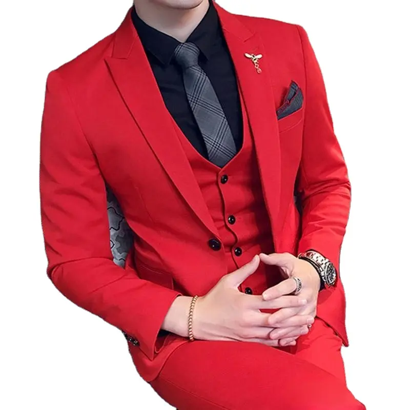 Red Wedding Men Suit Slim Fit Peaked Lapel Tailor Made Groomsmen Tuxedos for Wedding Party