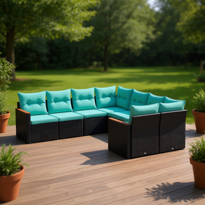 Set Divano da Esterno in Polyrattan Nero con Cuscini, 8 Posti, Arredamento Moderno Contemporaneo - Product Image 2