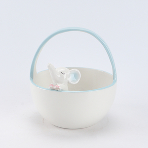 Adorable Maceta <span class=keywords><strong>de</strong></span> Cerámica Blanca con Forma <span class=keywords><strong>de</strong></span> <span class=keywords><strong>Elefante</strong></span>, Orejas Azules y Patas Rosas, Diseño <span class=keywords><strong>de</strong></span> Cara Durmiente, Contenedor para Plantas - Product Image 6