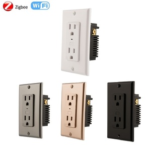 WiFi Tuya US 118MM 10A Smart Wall Socket 110V Alexa Voice Remote Control USB-A/USB-C <strong>Ports</strong> 2 Outlets Flame Retardant <strong>White</strong> - Product Image 1
