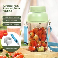 Mini-presse-agrumes portable rechargeable sans fil avec double couvercle, grande capacité, quatre lames et 180W pour les sports de plein air