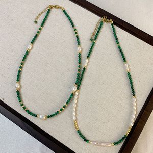 Collier de perles vintage délicates pour femmes perles d'eau douce naturelles pierre de <span class=keywords><strong>malachite</strong></span> verte personnalité perles d'eau douce tour de cou - Product Image 3