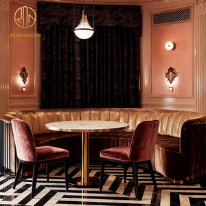 Ensemble de table et de chaises de café en marbre rond de luxe haut de gamme, canapé de café, banquette de <span class=keywords><strong>restaurant</strong></span> en demi-cercle, mobilier de restauration - Product Image 5
