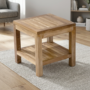 Solid Teak Wood Rectangle <b>Dining</b> Table with Lower Shelf Strong <b>Rustic</b> Modern Design Stable Home Furniture - Product Image 4